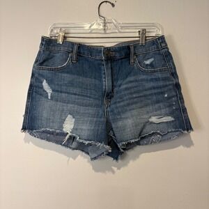 Aerie Women's M Medium Denim Shorts Distressed Frayed Hem Bandana Print
